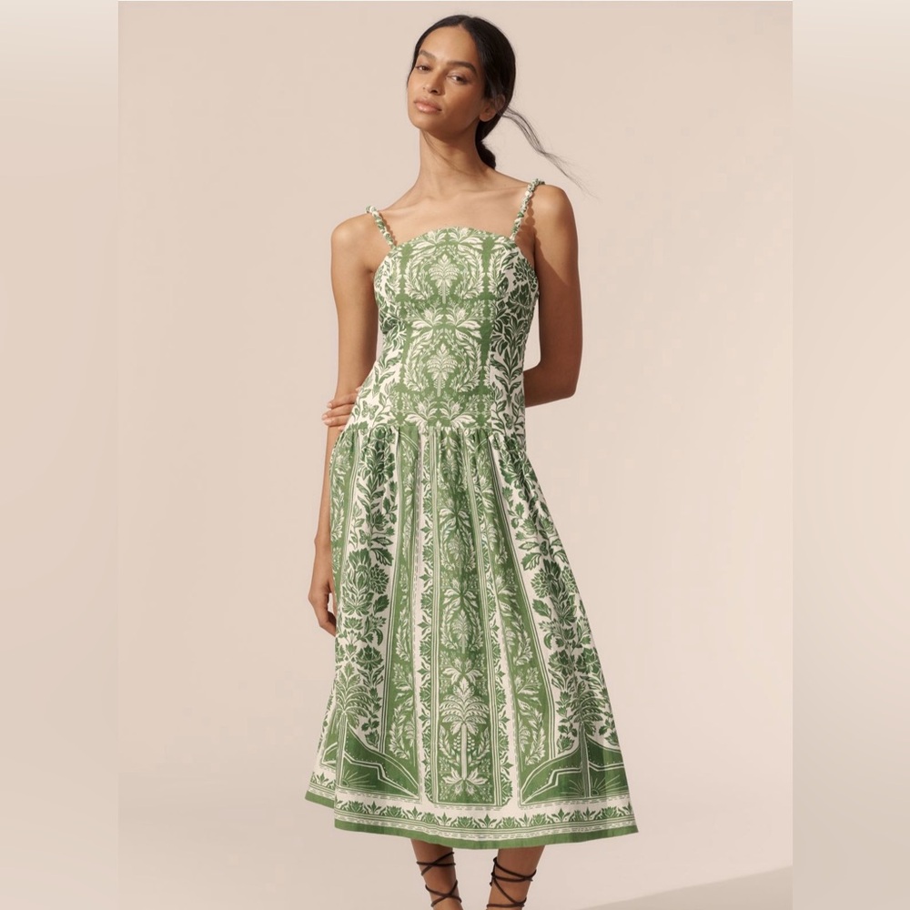 Farm Rio Tapestry Linen Drop-waist Midi Dress BNWT